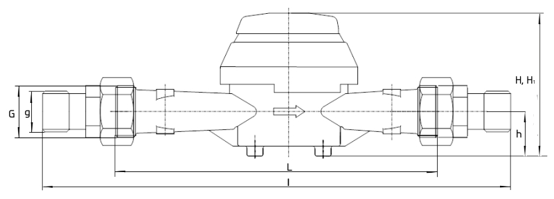 Габаритные размеры резьбовых счетчиков воды