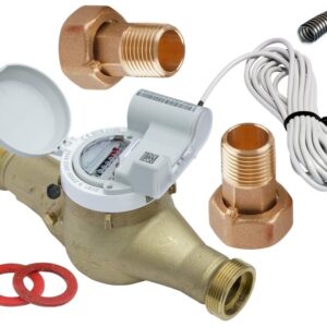 Счетчик воды Миномесс СВГДИ, 90°C, Ду 15, Qn 1,5, L 165 mm, с импульсным датчиком (1/10 L/Imp.), с присоединителями, металлорукав