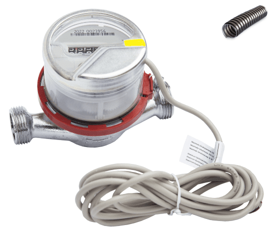 Счетчик воды Миномесс СВГи, 90°C, DN 15, Qn 1,5, L 110 mm, с импульсным датчиком в металлорукаве (1/10 L/Imp.), без присоединителей