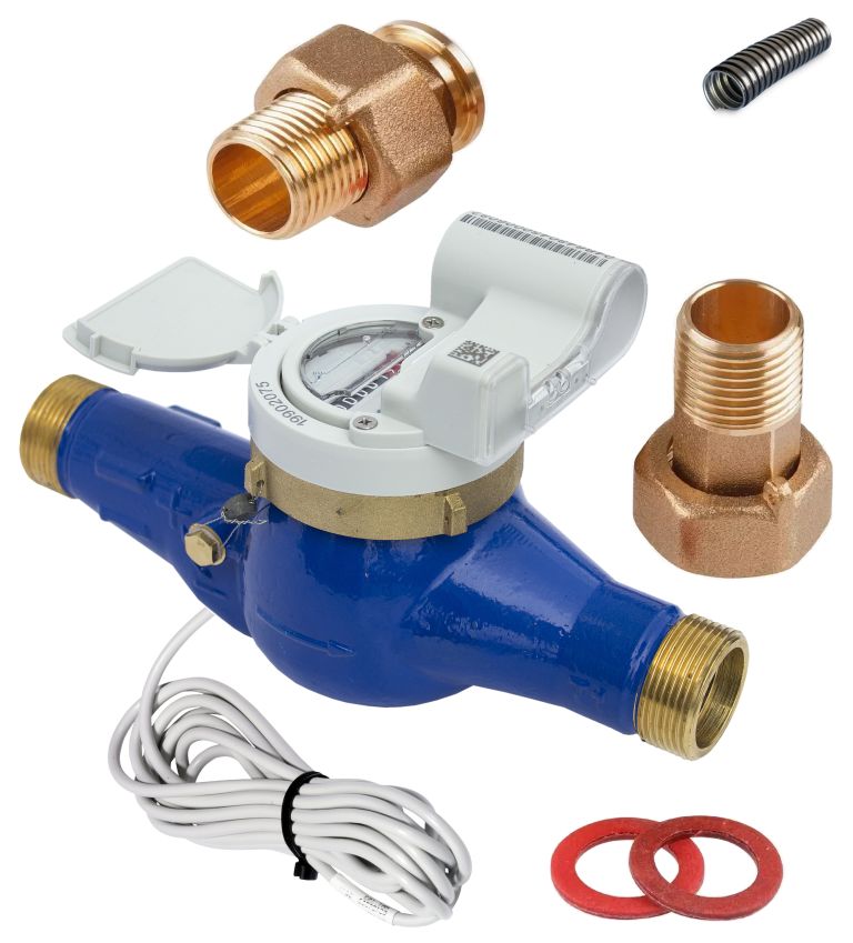 Счетчик воды Миномесс СВХДИ, 40°C, Ду 40, Qn 10, L 300 mm, с импульсным датчиком (1/10 L/Imp.), с присоединителями, металлорукав