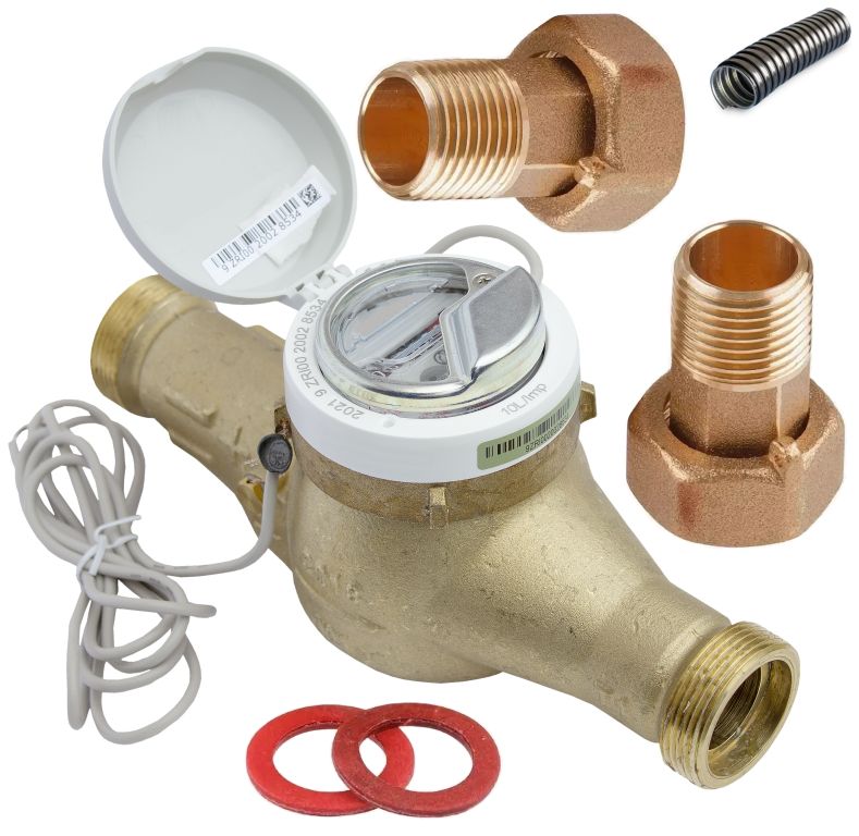 Счетчик воды Миномесс СВГДИ, 90°C, DN 25, Qn 3,5, L 260 mm, с импульсным датчиком (1/10/100 L/Imp.), с присоединителями, металлорукав