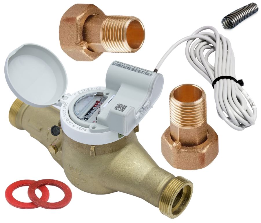 Счетчик воды Миномесс СВГДИ, 90°C, Ду 20, Qn 2,5, L 190 mm, с импульсным датчиком (1/10 L/Imp.), с присоединителями, металлорукав