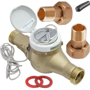 Счетчик воды Миномесс СВГДИ, 90°C, DN 20, Qn 2,5, L 190 mm, с импульсным датчиком (1/10/100 L/Imp.), с присоединителями, металлорукав